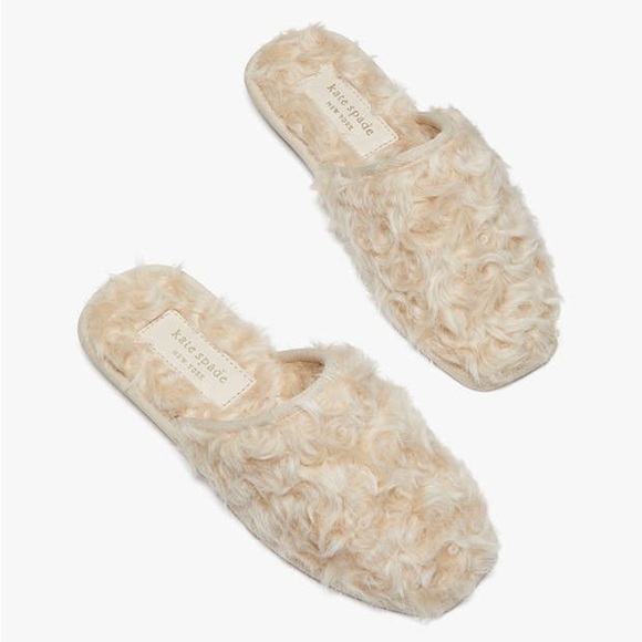 Kate Spade Cream Shearling Mule Slippers Womens 6 Cozy Warm Soft Loungewear - Picture 2 of 8
